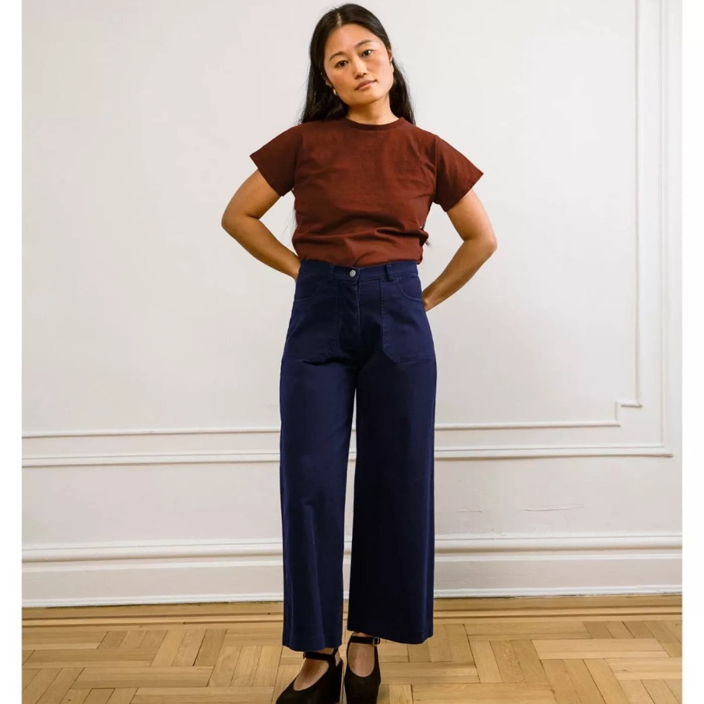 $198 LOUP - Twilight Blue Simone Wide Leg Crop High Waist Pants - Women's Small